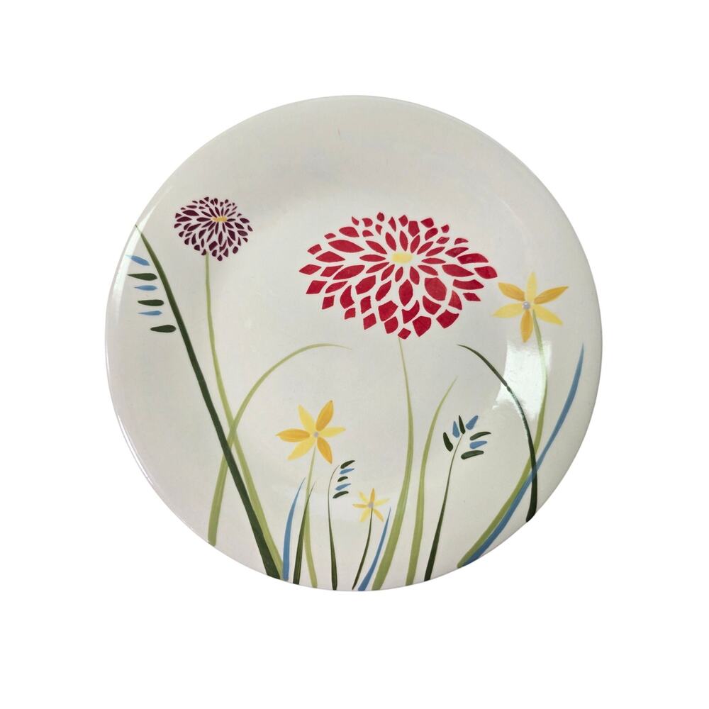 WHOLE HOME Hand Painted Red Floral 7.75" Salad Plates Set of 2